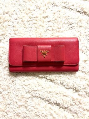 Prada Pink Saffiano Bow Long Wallet (COA included)